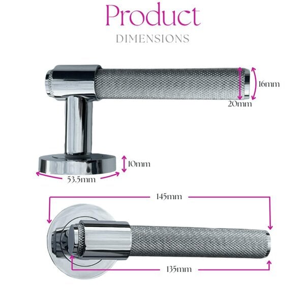 EDH Door Hardware Knurled Polished Chrome Door Handles – Internal Lever Handle Packs with Fixings