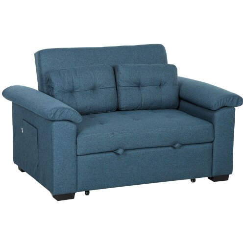 Wyld Haus Nomo Cori Fabric Blue 2 Seater Click Clack Sofa Bed With Side Pockets And Cushions