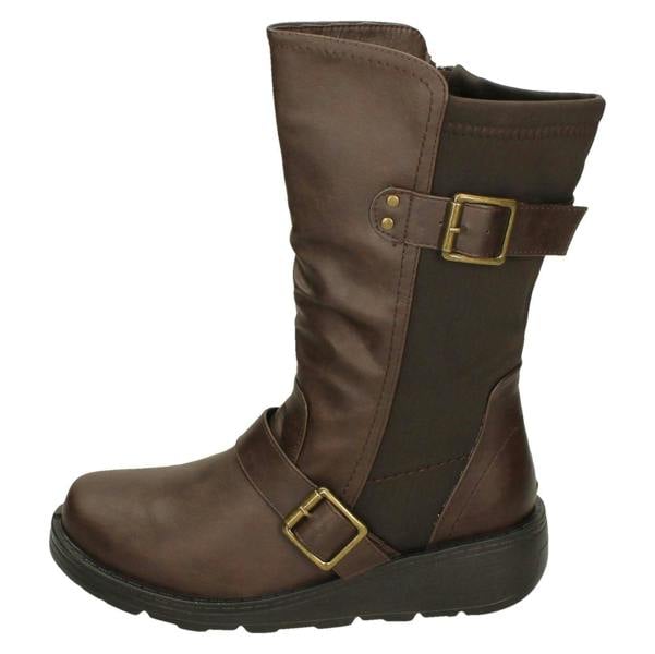 Spot On Ladies Spot On Buckle Detail Wide Fit Mid-Calf Boots F4452