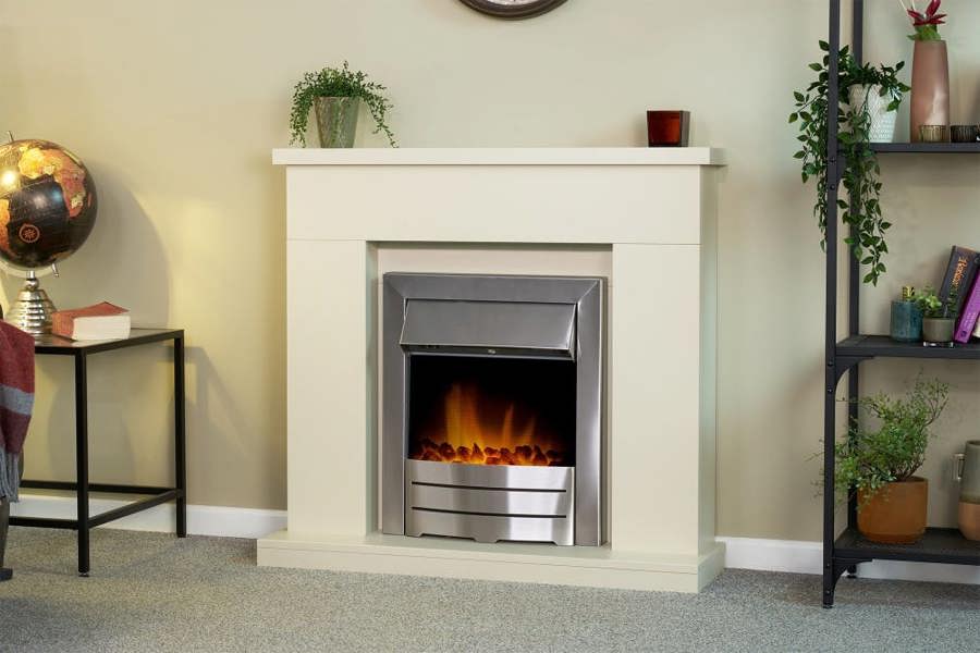 Adam Lomond Fireplace  in Stone Effect & Colorado Brushed Steel Electric Fire, 39 Inch