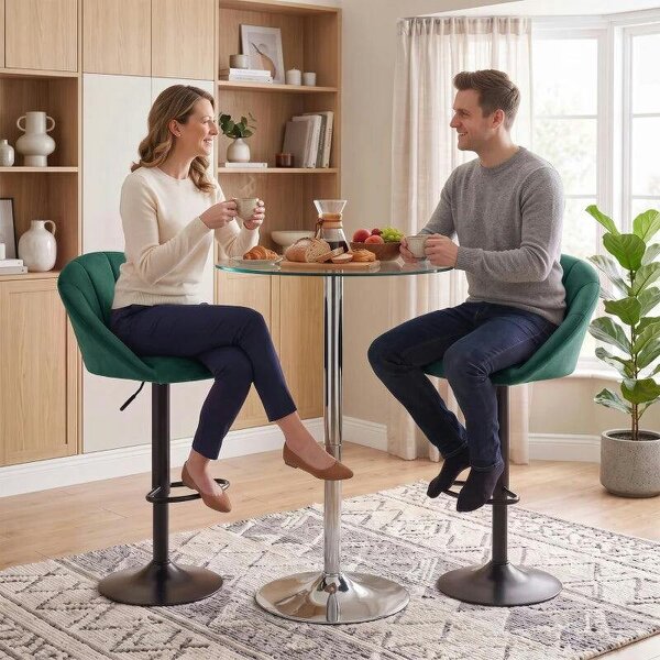 Bar Stools Set of 2 Adjustable Swivel Velvet Breakfast Bar Stools with Backrest, Dark Green