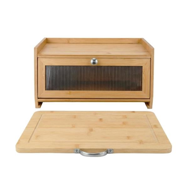 Maison des Cadeaux Bamboo Bread Box with Slide-Out Chopping Board