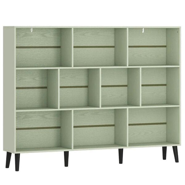 10-Cube Bookcase, 3-Tier Book Shelf with Solid Wood Legs, 140 cm Modern Bookshelf with Anti-Tip Kit, Light Green