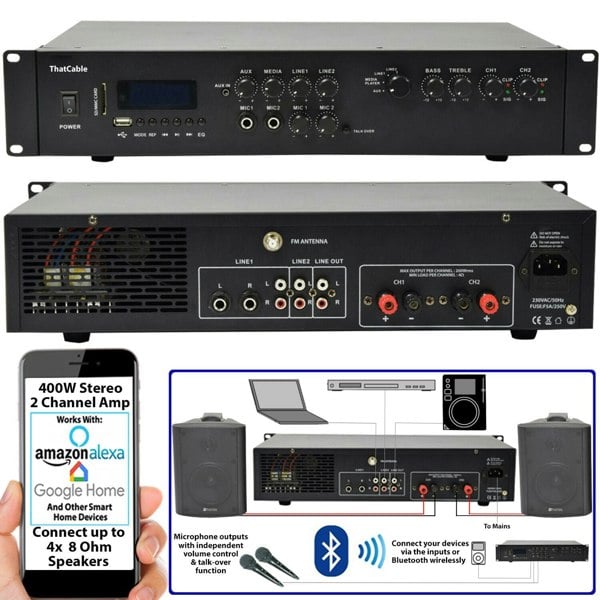 400W Bluetooth Sound System 4x 8 Slim Ceiling Speaker Channel HiFi Amplifier