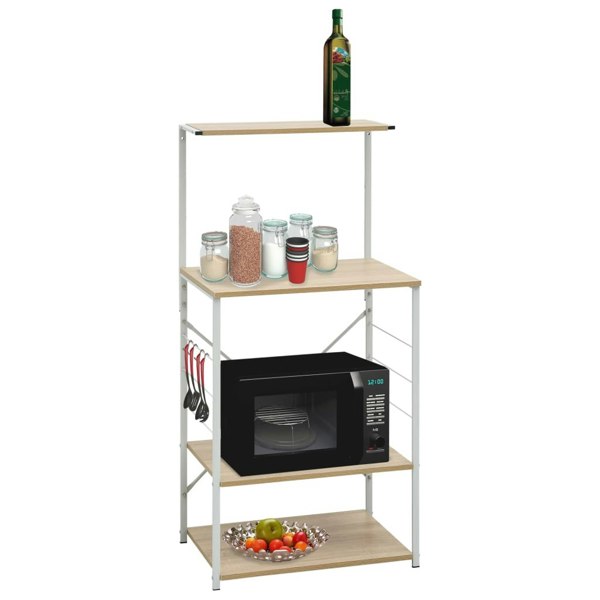 Berkfield Microwave Cabinet White and Oak 60x39.6x123 cm Engineered Wood