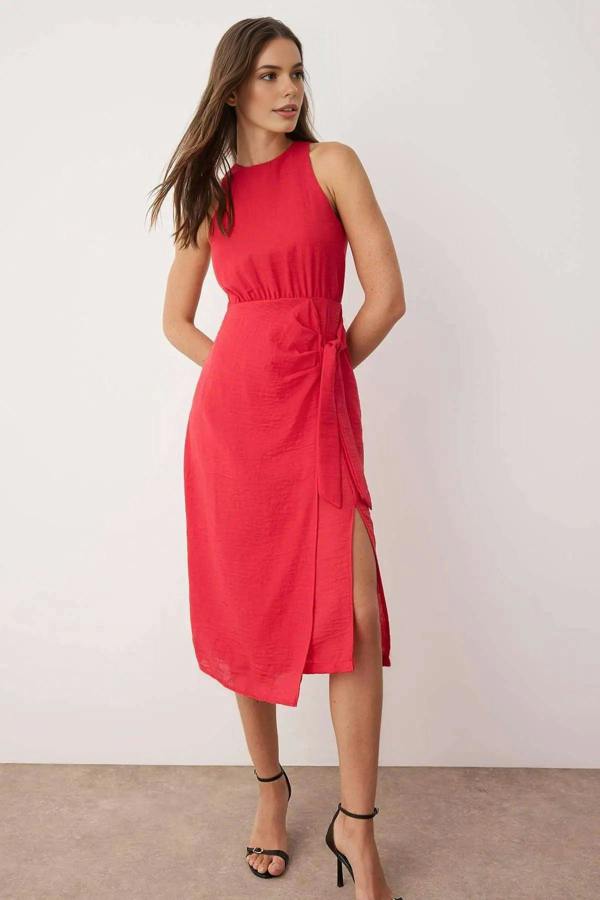 WOVCOR Midi Woven Dress with Tie Detail
