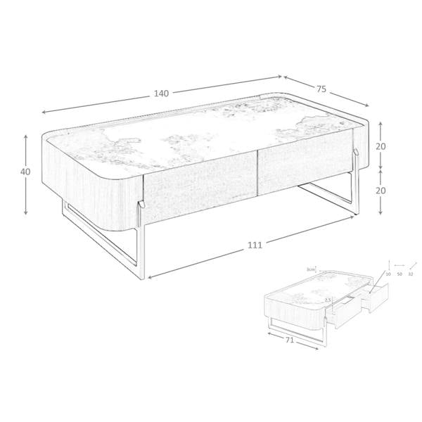 Angel Cerdá Rectangular coffee table in porcelain marble, walnut and dark metallic steel 2131