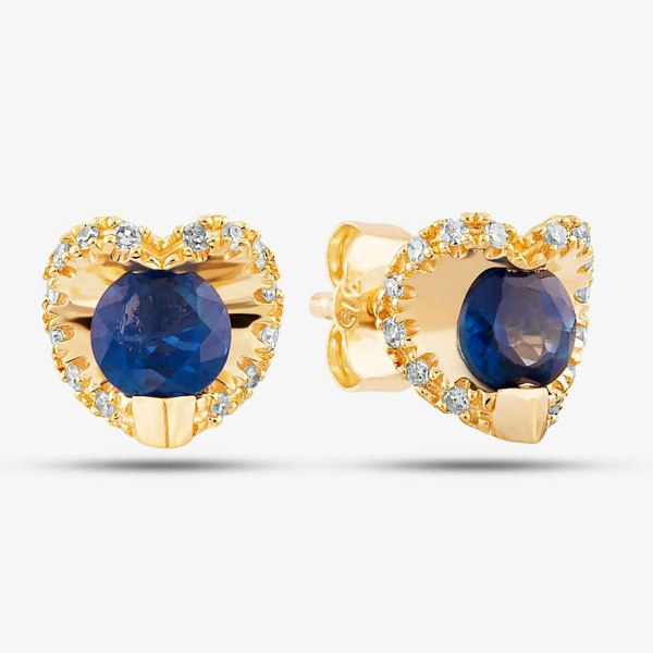 T. H. Baker 9ct Yellow Gold 0.08ct Diamond & Sapphire Heart Stud Earrings PE20239