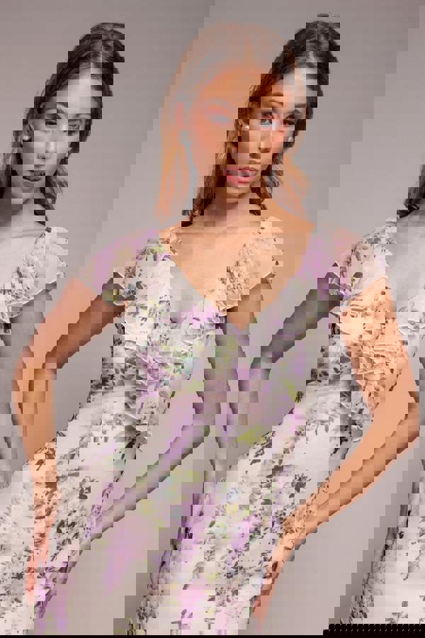 Printed Ruffle Neck & Hem Dress - Multi DR3881QZ