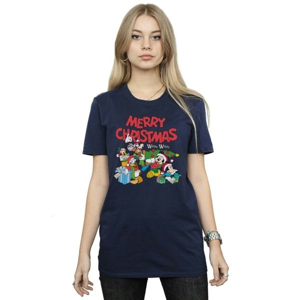 Disney Womens/Ladies Mickey And Friends Winter Wishes Cotton Boyfriend T-Shirt - Navy Blue