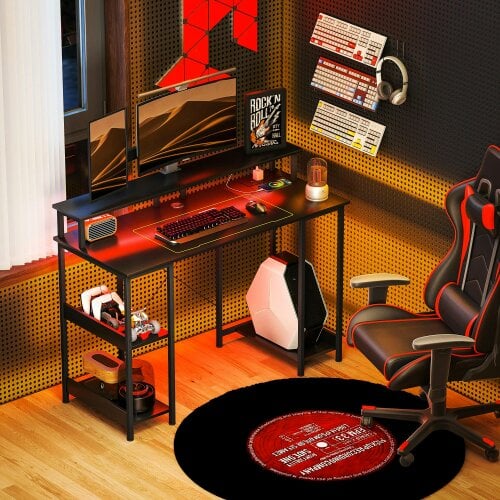 Wyld Haus Sona 120cm Dark Grey Gaming Desk With Power Outlets And Storage Shelves
