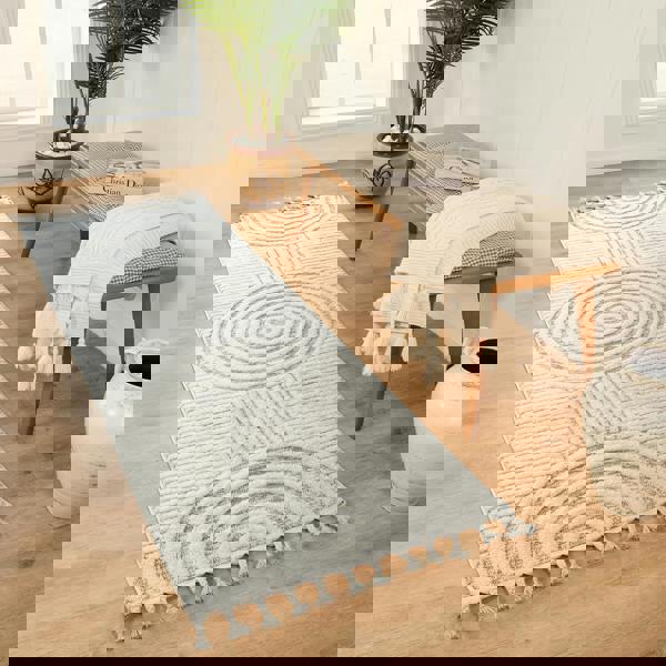 Livabliss Nora-Modern Grey Ivory High Pile Fringe Rug