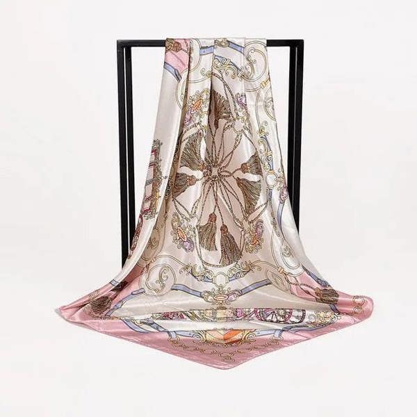 Anyyou Fashion Premium Satin Square Scarf – White Pink 562 Silk-Feel Neckwrap for Women