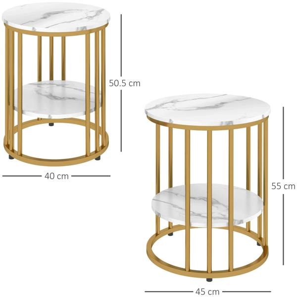 Wyld Haus Veco Metal And Marble Effect White And Gold Tone Set Of 2 Coffee Tables