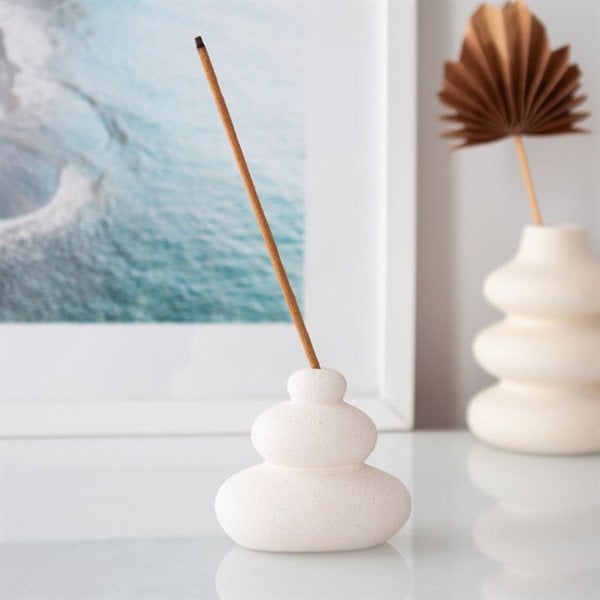 Serano Cream Speckle Balancing Stones Incense Stick Holder