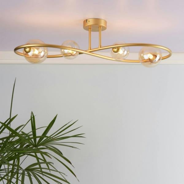 Pagazzi Lighting Lena 4 Light Satin Brass Semi Flush Ceiling Light
