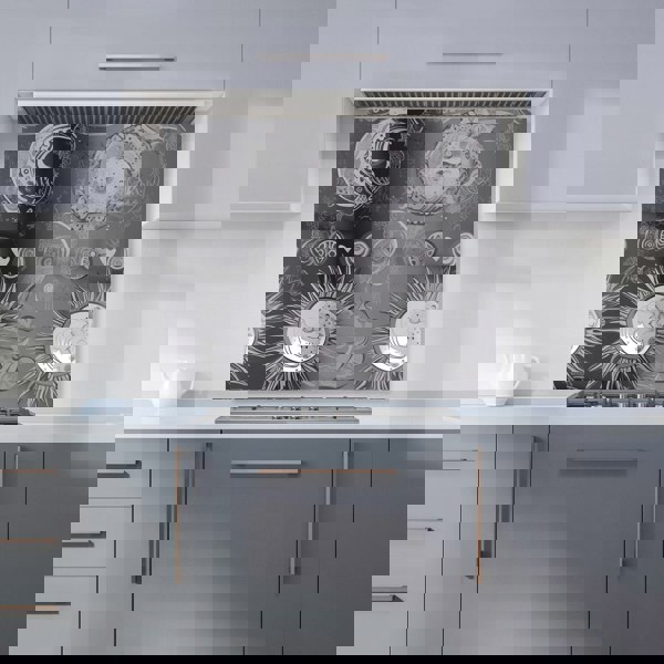 Warren Reed - Designer Black Grey Abstract Sun and Moon Kitchen Splashback