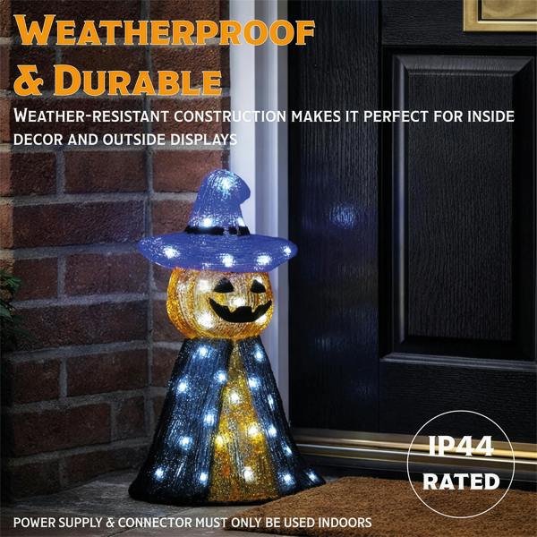 Fxlab 50L White LED Pumpkin & Ghost Halloween Outdoor Decoration with 5m Cable, Timer & IP20 Transformer, 24x12x36cm