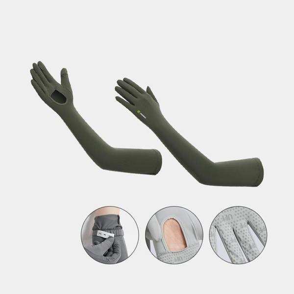 Anniou Full Arm UV Protection Sleeves - green