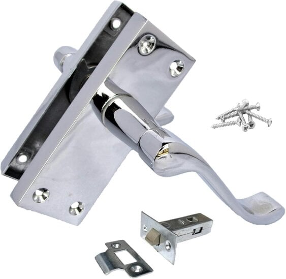 EDH Door Hardware Polished Chrome Victorian Scroll Door Handles – Handle Only or Handle + Tubular Latch – 118mm x 42mm