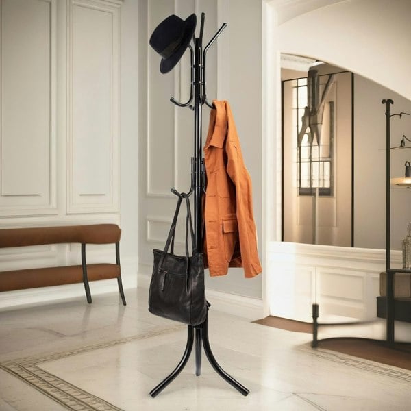 Rafaelo Mobilia Metal Coat Stand With 12 Hooks Black