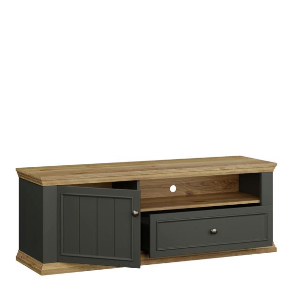 Furniture To Go Pontypool TV Unit with Drawer & Open Shelf in Grey and Mauvella Oak