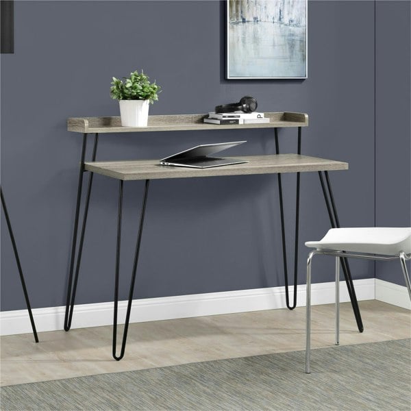 Dorel Home Haven Retro Desk with Riser in Distressed Grey Oak