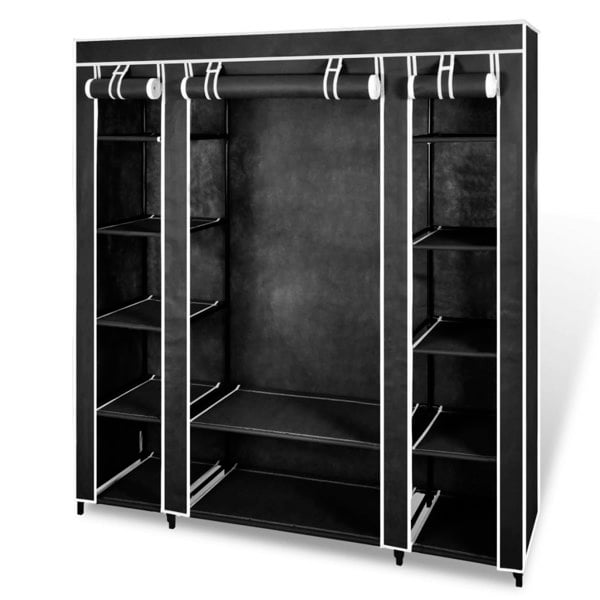 Berkfield Fabric Wardrobe with Compartments and Rods 45x150x176 cm Black