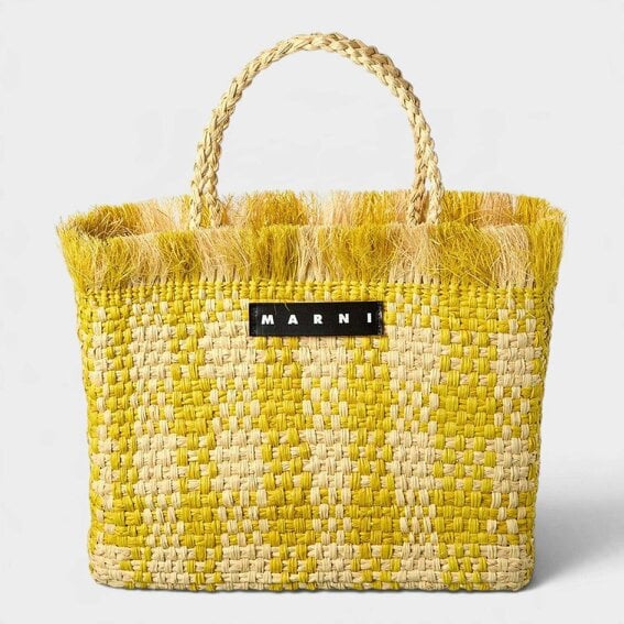 Iraca Palm Med Tote Bag Lemon Yellow