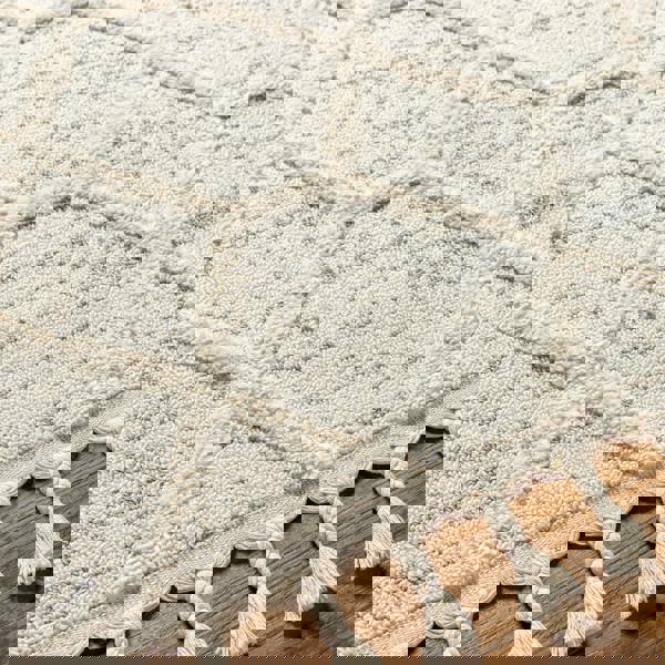 Livabliss Nora-Geometric Grey Ivory Brown High Pile Fringe Rug