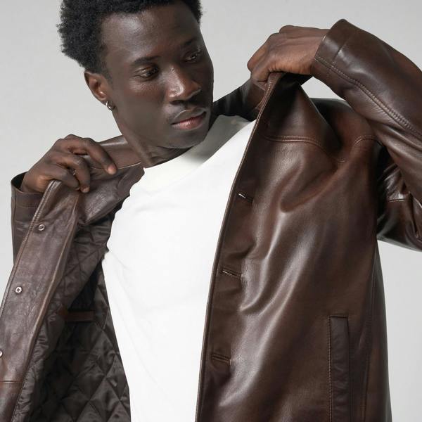 Men's Brown Leather Reefer Jacket