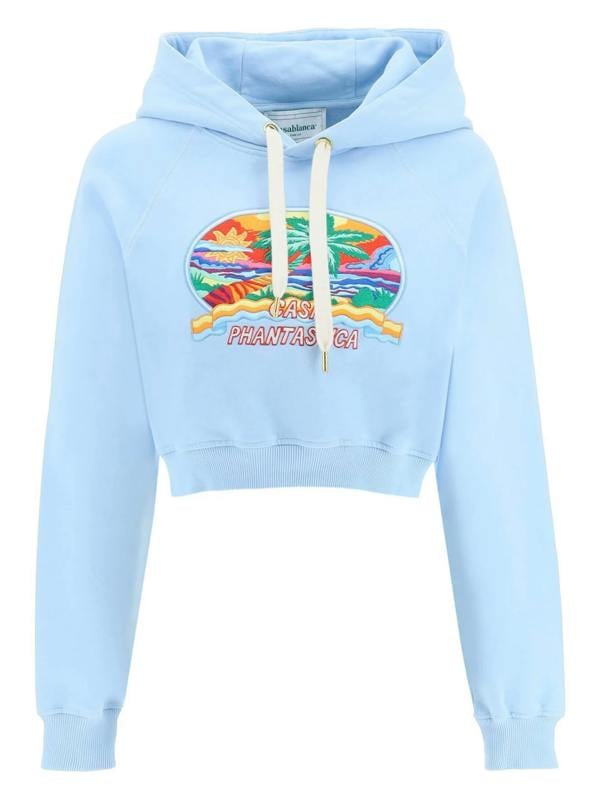 CASABLANCA WOMENS CASA PHANTASTICA CROPPED HOODIE BLUE - Notorious Plug