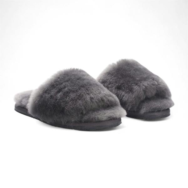Infinity Leather Women's Sheepskin Slippers Grey Warm Winter Fur Sliders - Nordic