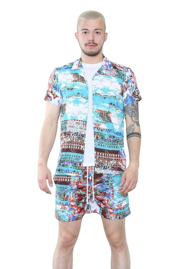 Men's Vibrant Abstract Print Shirt and Shorts Set