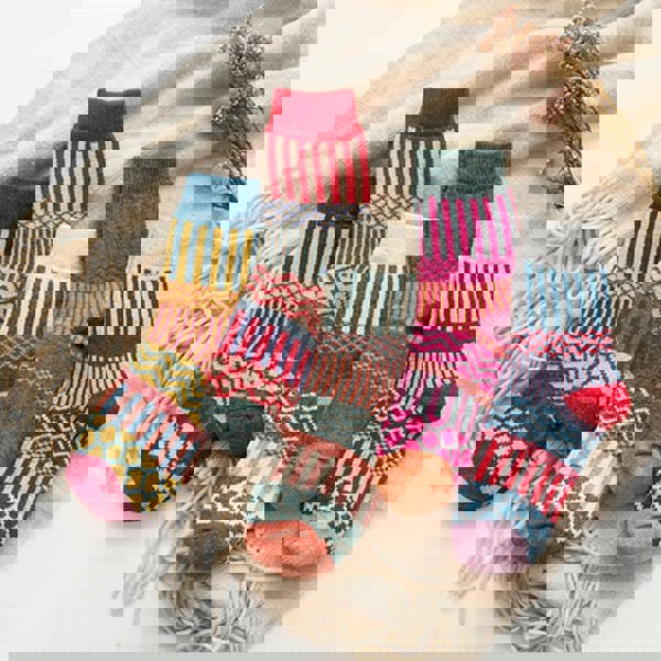 Anysox 5 Pairs Size 5-9 Fashion Socks Colorful Wind-Flowers Cotton Winter Thick Warm Wool Casual for Women Red