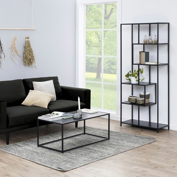 Furniture To Go Seaford Tall Black Metal Bookcase with 5 Black Shelves