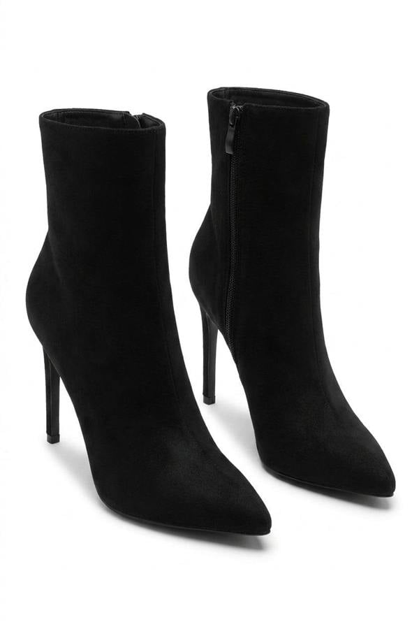 Lia Pointed Toe High Heel Ankle Boots With Side Zip - Black_wb