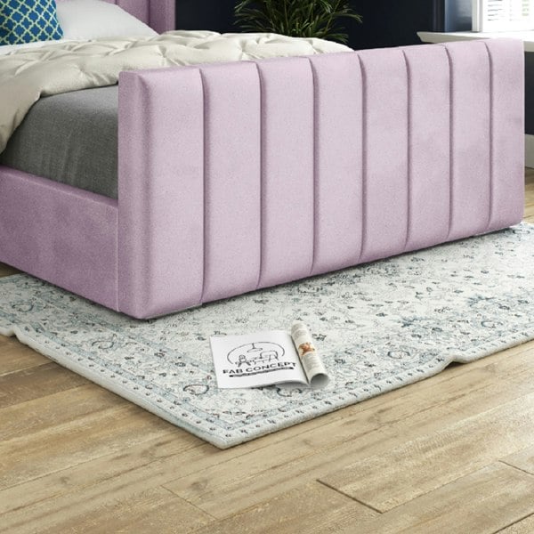 Casa Magna Romano Straight Winged Upholstered Soft Velvet Bed Frame - Pink