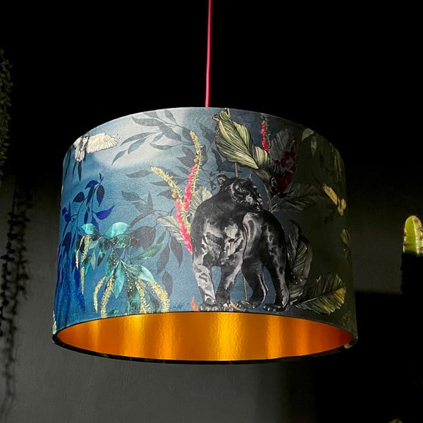 Handmade Velvet Lampshade with Gold Lining in Smoke Blue