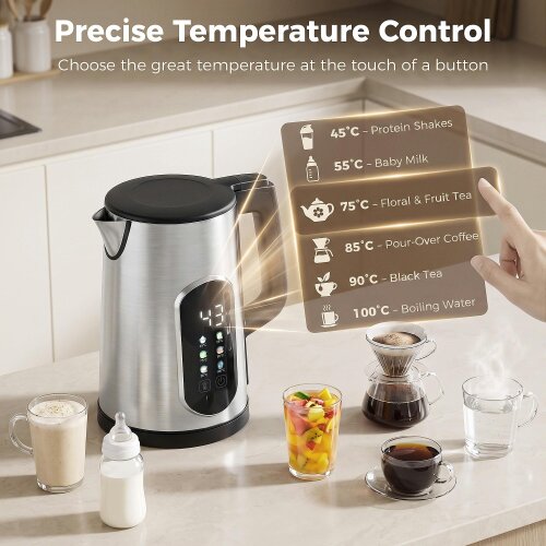 HOMCOM 3000W 1.5L Fast Boil Electric Kettle with LED Touch Control, Silver