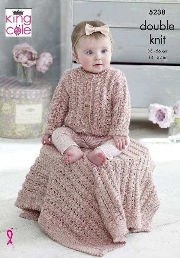 King Cole Baby Glitz DK Knitting Pattern 5238, Cardigans, Blankets, Headwear for Baby, Kids, 14 - 22 Inches