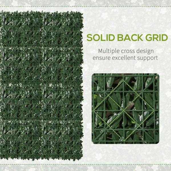 Green artificial hedge wall panel with solid cross-grid backing for support