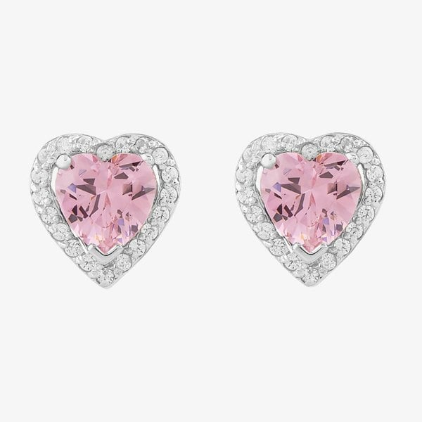 Starbright Sterling Silver Heart Shaped Cubic Zirconia Halo Stud Earrings THB-03E PK
