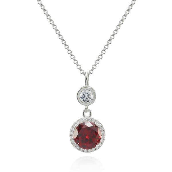 Double Drop Pendant Necklace with a Red Cubic Zirconia Gemstone - namana.london