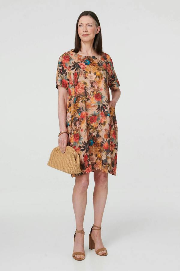 Orange | Floral Relaxed Knee Length Shift Dress