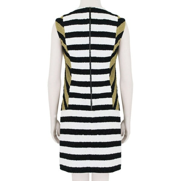 Sonia Rykiel white, black and camel tone shift dress in a textured boucle fabric