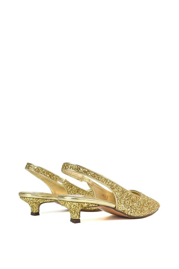 XY LONDON Pointed Toe Glitter Slingback Kitten Heel Court Shoes