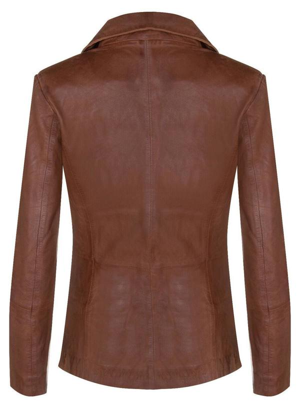 Womens One Button Leather Blazer Jacket-Newhaven - Upperclass Fashions 