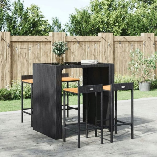 Berkfield Bar Stools 4 pcs Black Poly Rattan and Solid Wood Acacia