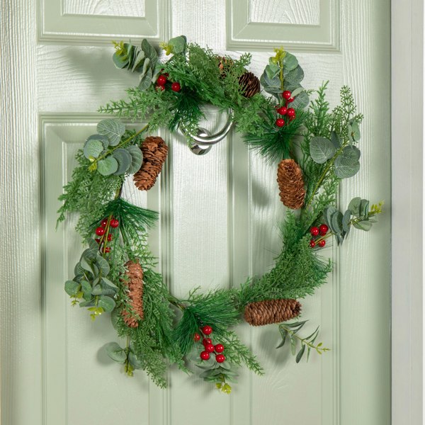 Samuel Alexander 50cm Hanging Christmas Eucalyptus Wreath with Red Berries and Pinecones